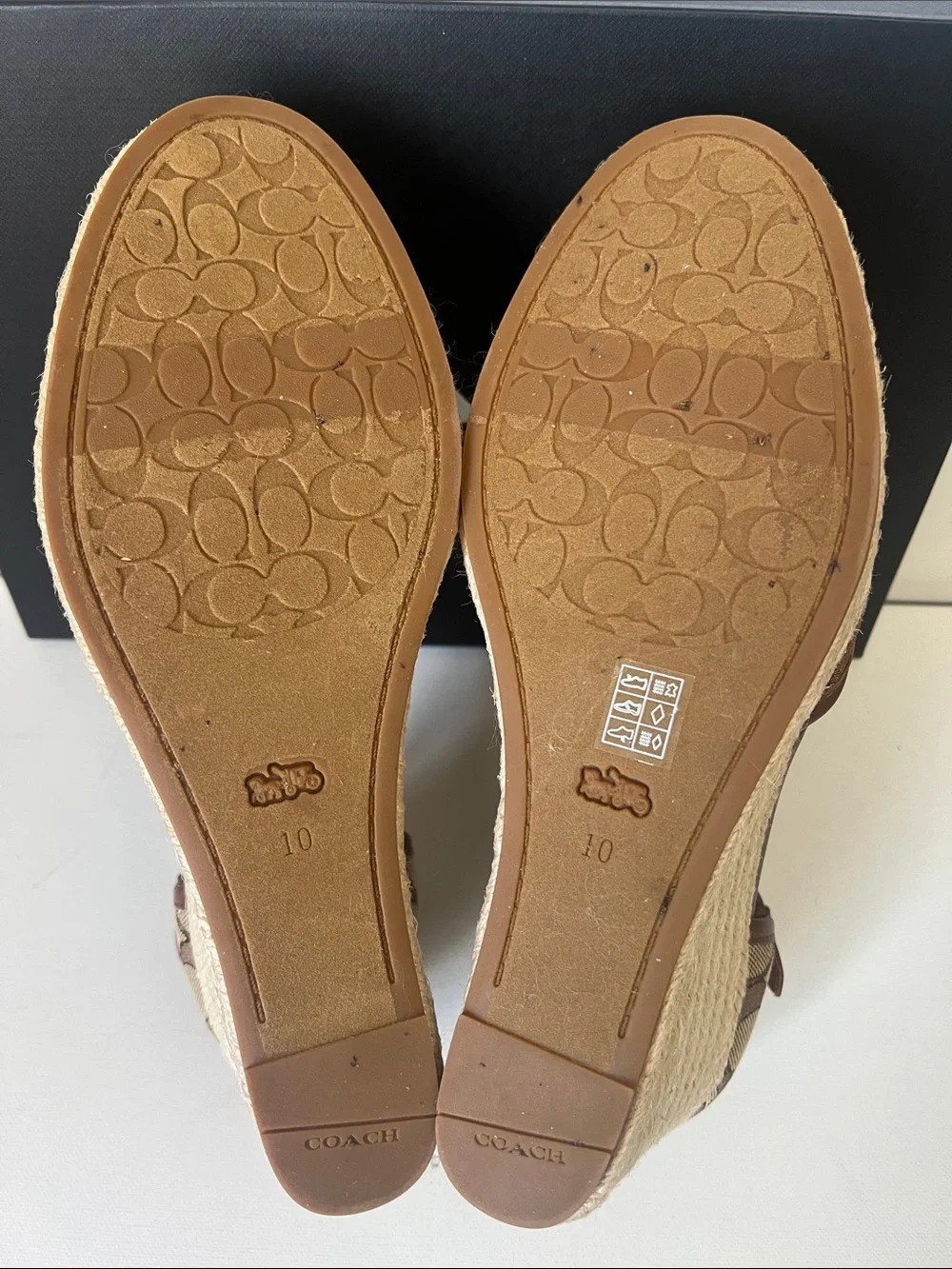 NWT Coach Tan Signature Canvas Espadrille Wedge Sandals
